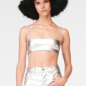 Zara NWT Steven Meisel leather silver bra top